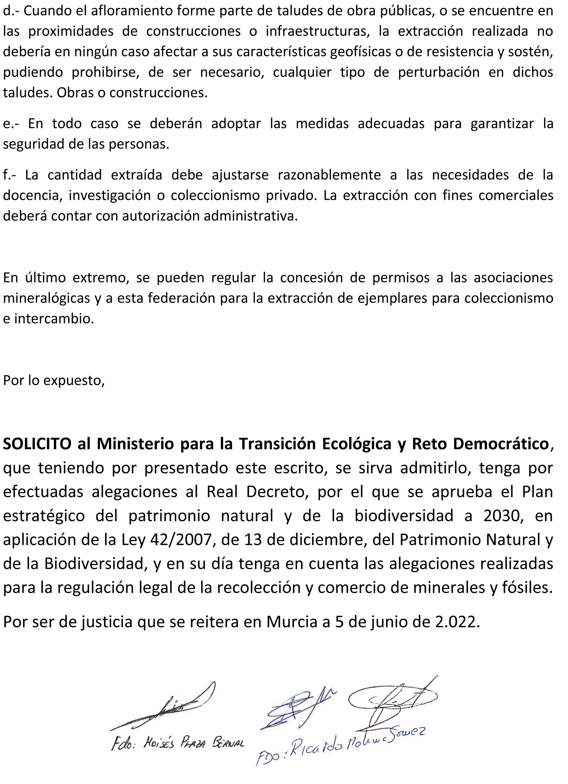 Alegaciones al Real Decreto, por el que se aprueba el Plan estratégico del patrimonio natural y de la biodiversidad a 2030, en aplicación de la Ley 42/2007, de 13 de diciembre, del Patrimonio Natural y de la Biodiversidad.
